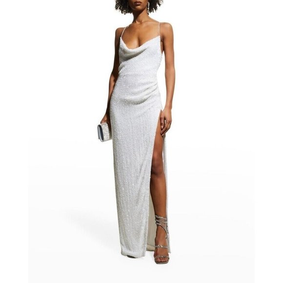 RETROFÉTE Katya Maxi Dress Gown in Moonglow White Sequin Bridal Evening sz L - Picture 7 of 16